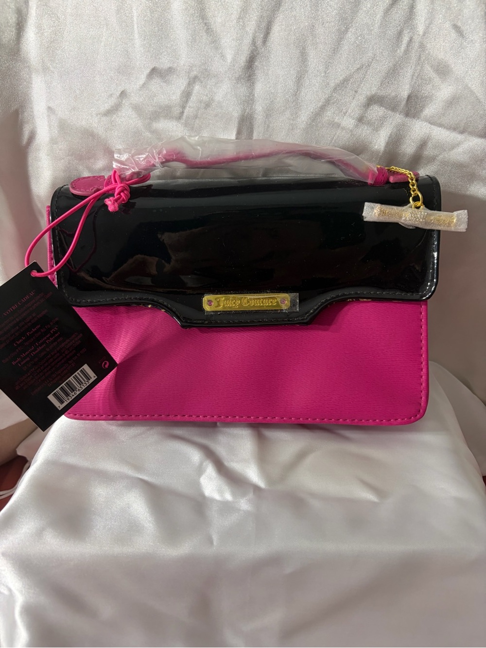 NWT Juicy  Couture Pink and Black Top-Handle Foldover Clutch